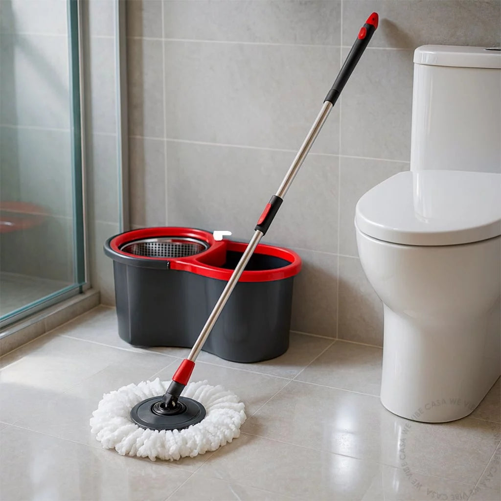 Mop Giratório com Cesto em Inox + 2 Refis – Cabo 140 cm e Rodinhas