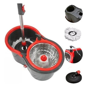 Mop Giratório com Cesto em Inox + 2 Refis – Cabo 140 cm e Rodinhas
