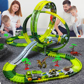 Pista Elétrica Infantil com Dinossauros – Brinquedo Educativo de Montar com Carros, Loopings e Acessórios Interativos