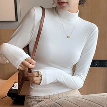 Blusa Feminina Tricô Gola Alta Pullover - Manga Longa Elegante Estilo Coreano para Outono e Inverno