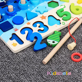 Tabuleiro Montessori de Pesca Magnética – Brinquedo Educativo com Números, Formas e Cores