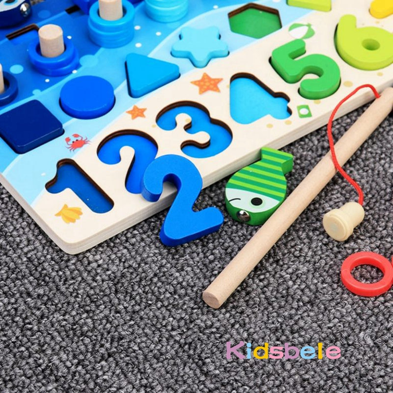 Tabuleiro Montessori de Pesca Magnética – Brinquedo Educativo com Números, Formas e Cores