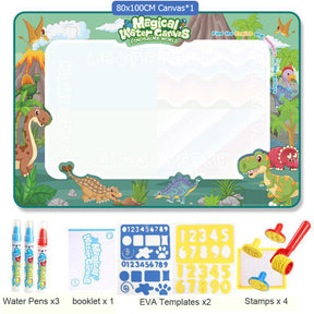 Tapete Mágico de Desenho com Água 100x80cm – Canetas Reutilizáveis e Moldes Educativos Montessori