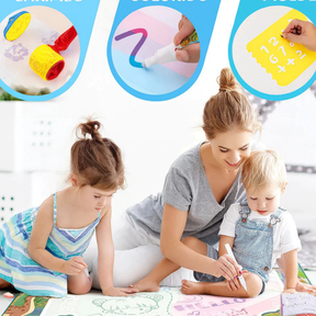 Tapete Mágico de Desenho com Água 100x80cm – Canetas Reutilizáveis e Moldes Educativos Montessori