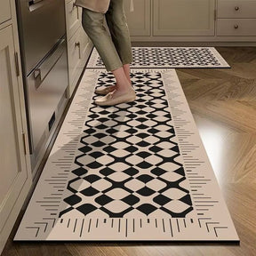 Tapete de Cozinha Estilo Xadrez – Secagem Rápida e Antiderrapante Premium
