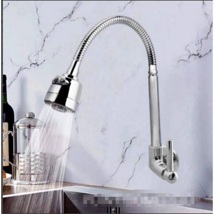 Torneira de Parede Inox Prata para Cozinha com Chuveiro 360° – Luxo