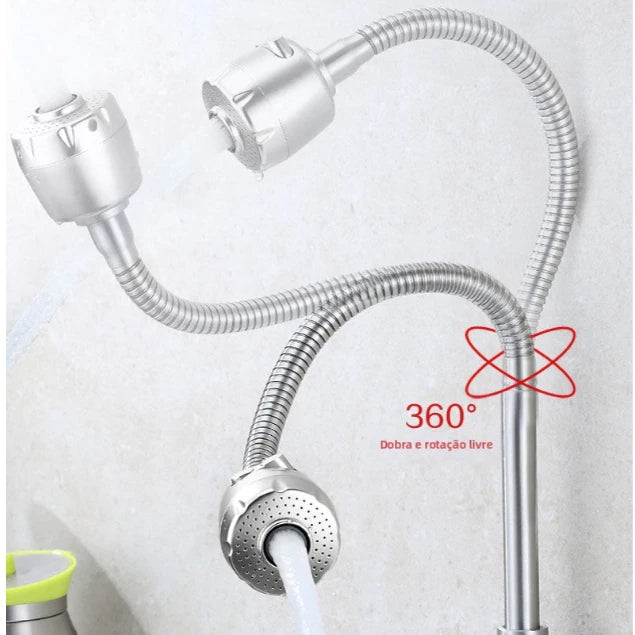 Torneira de Parede Inox Prata para Cozinha com Chuveiro 360° – Luxo