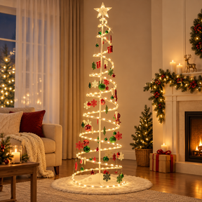 Árvore de Natal espiral com LED e 30 enfeites