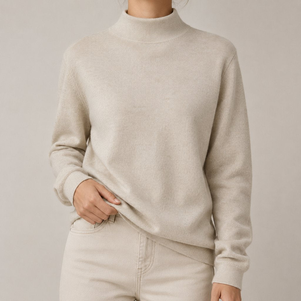 Blusa Tricot Feminina Gola Alta Casual Vintage - Manga Longa Modelagem Solta para Outono e Inverno