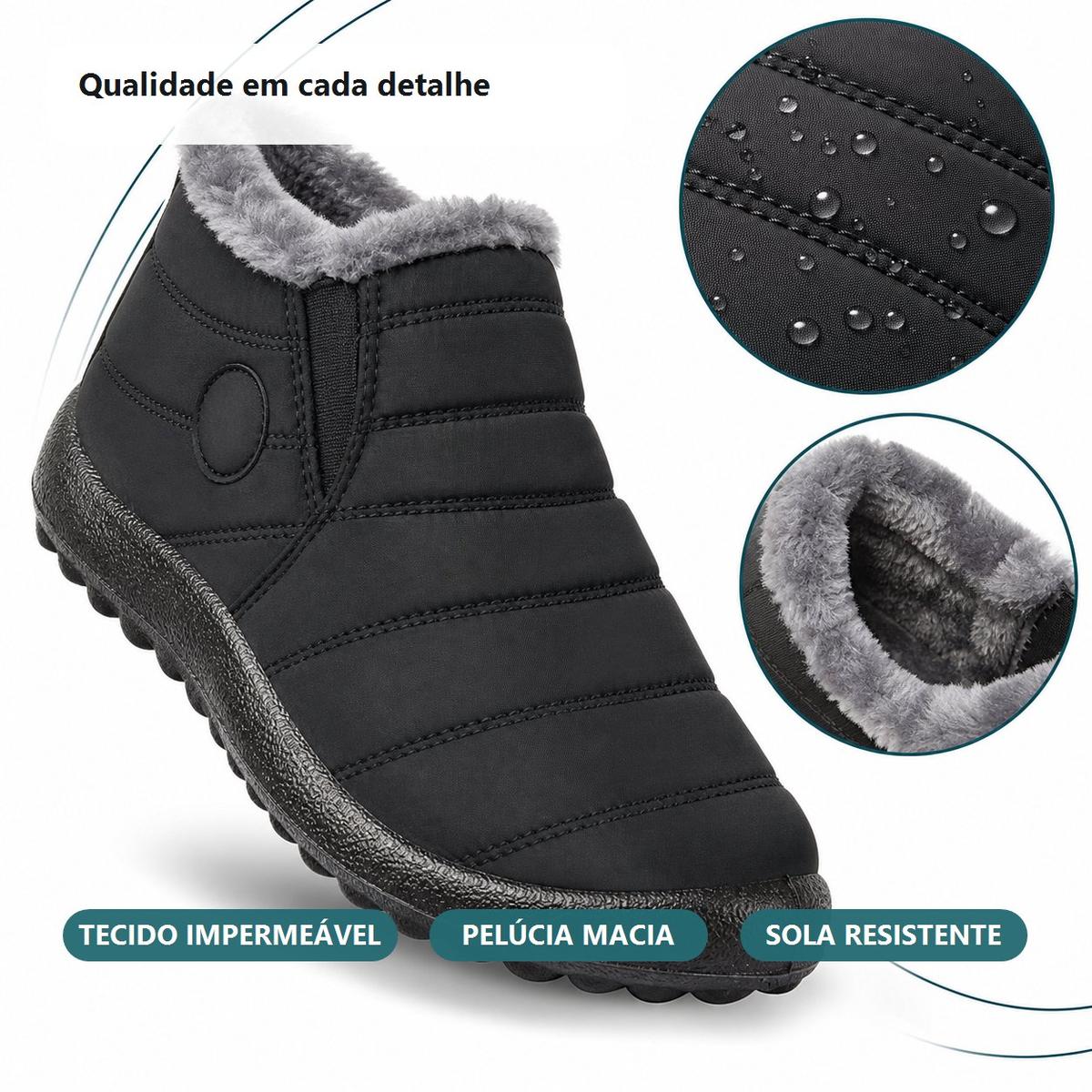 Bota Feminina Impermeável com Forro de Pelúcia - Confortável e Quente para Inverno