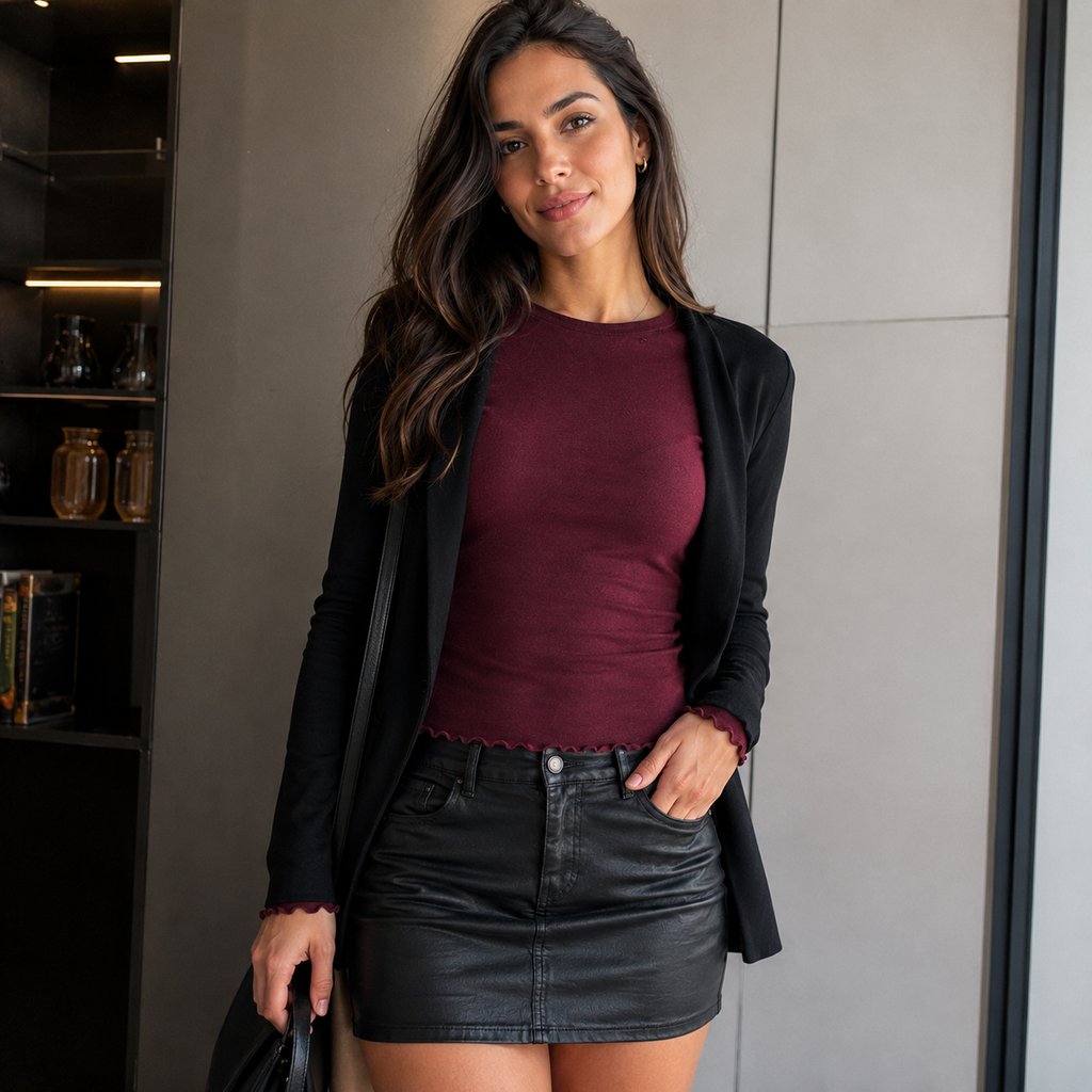 Camiseta Feminina Manga Longa Básica Elástica - Slim Decote Redondo Casual para Outono e Inverno