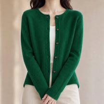Cardigã Feminino de Lã Merino 100% Cashmere - Decote Redondo com Botões para Outono e Inverno Premium
