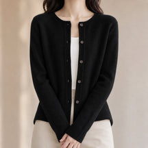 Cardigã Feminino de Lã Merino 100% Cashmere - Decote Redondo com Botões para Outono e Inverno Premium