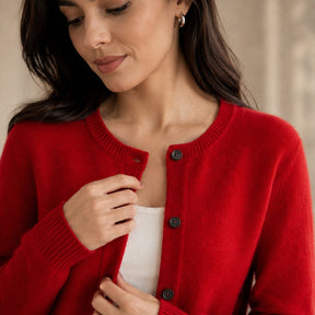 Cardigã Feminino de Lã Merino 100% Cashmere - Decote Redondo com Botões para Outono e Inverno Premium