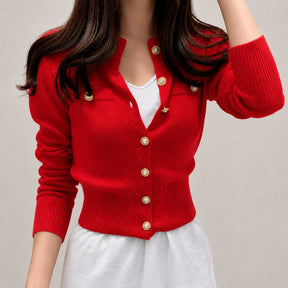 Cardigã Feminino Tricô Curto com Botões - Slim Chic Estilo Coreano para Outono e Inverno