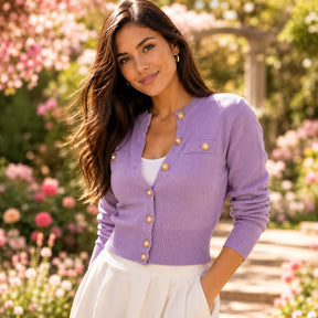 Cardigã Feminino Tricô Curto com Botões - Slim Chic Estilo Coreano para Outono e Inverno