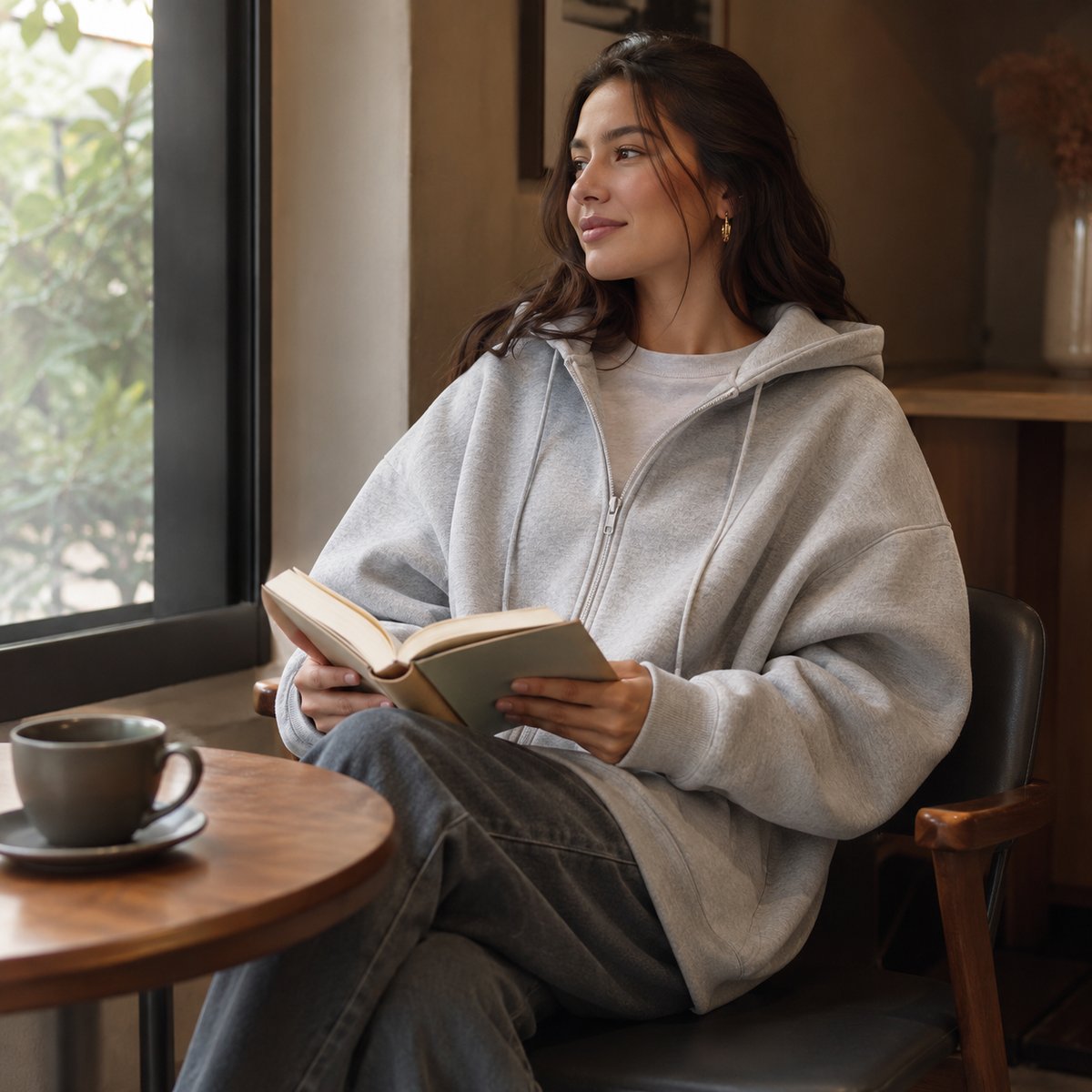 Casaco Feminino Oversize com Capuz e Zíper - Bolsos Duplos, Streetwear Solto e Quente para Inverno
