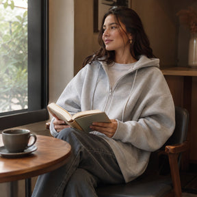 Casaco Feminino Oversize com Capuz e Zíper - Bolsos Duplos, Streetwear Solto e Quente para Inverno