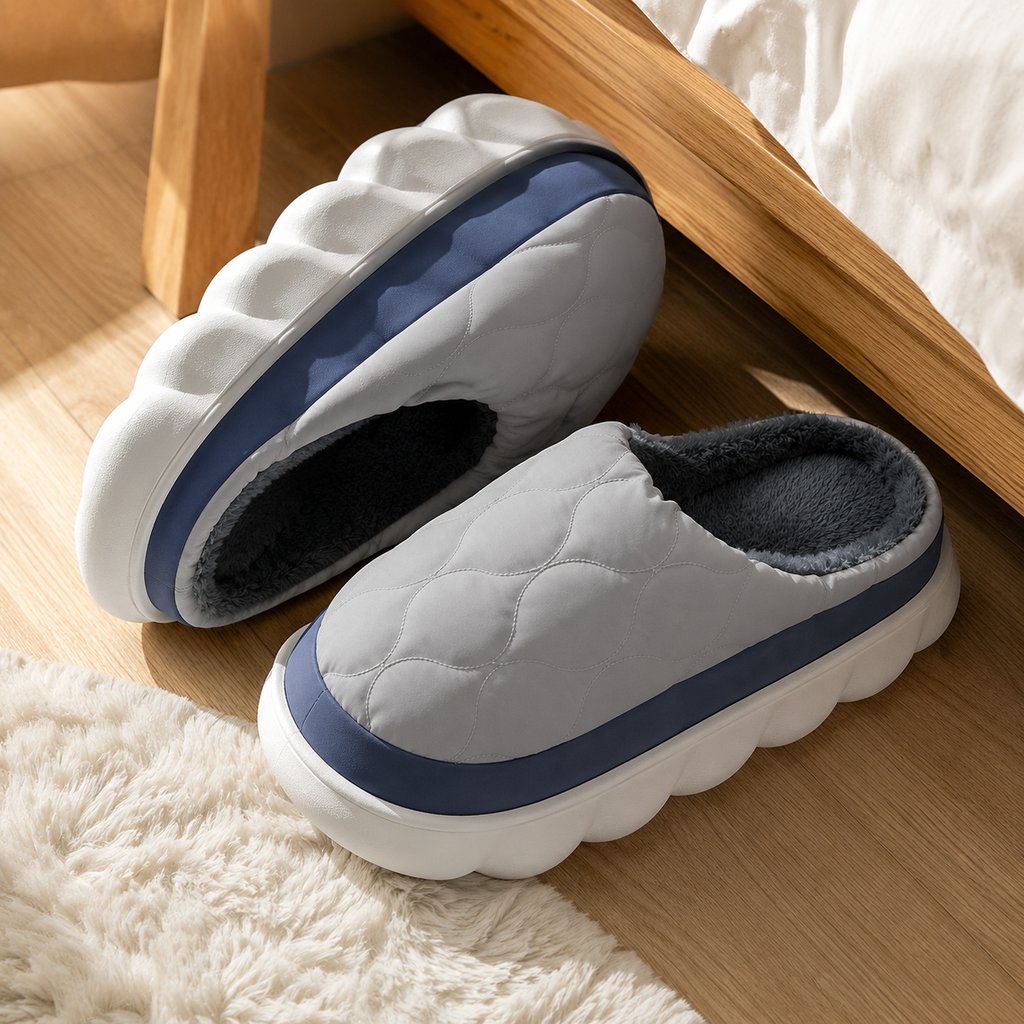 Chinelos Impermeáveis de Casa Masculinos - Aquecidos Antiderrapantes Cor Sólida para Quarto no Inverno