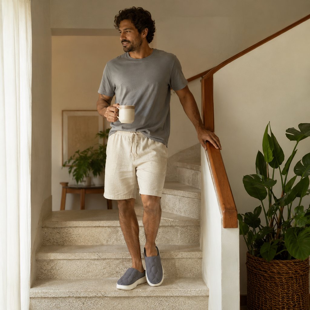 Chinelos Impermeáveis de Casa Masculinos - Aquecidos Antiderrapantes Cor Sólida para Quarto no Inverno