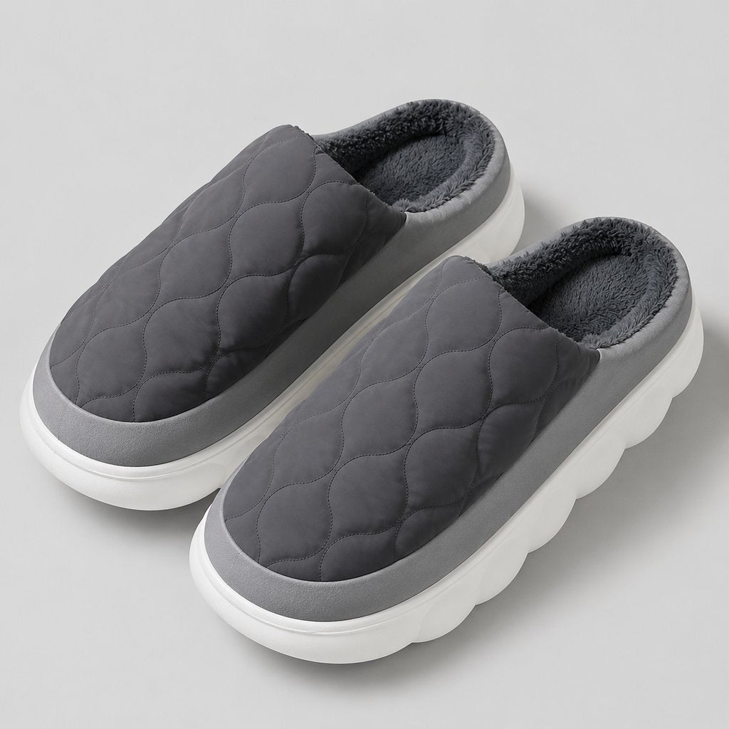 Chinelos Impermeáveis de Casa Masculinos - Aquecidos Antiderrapantes Cor Sólida para Quarto no Inverno