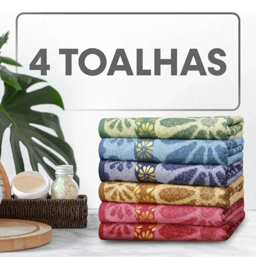 Kit 5 Toalhas de Banho Grande Estampada 140x70cm Qualidade Toque Macio Felpuda Bordada Sortida