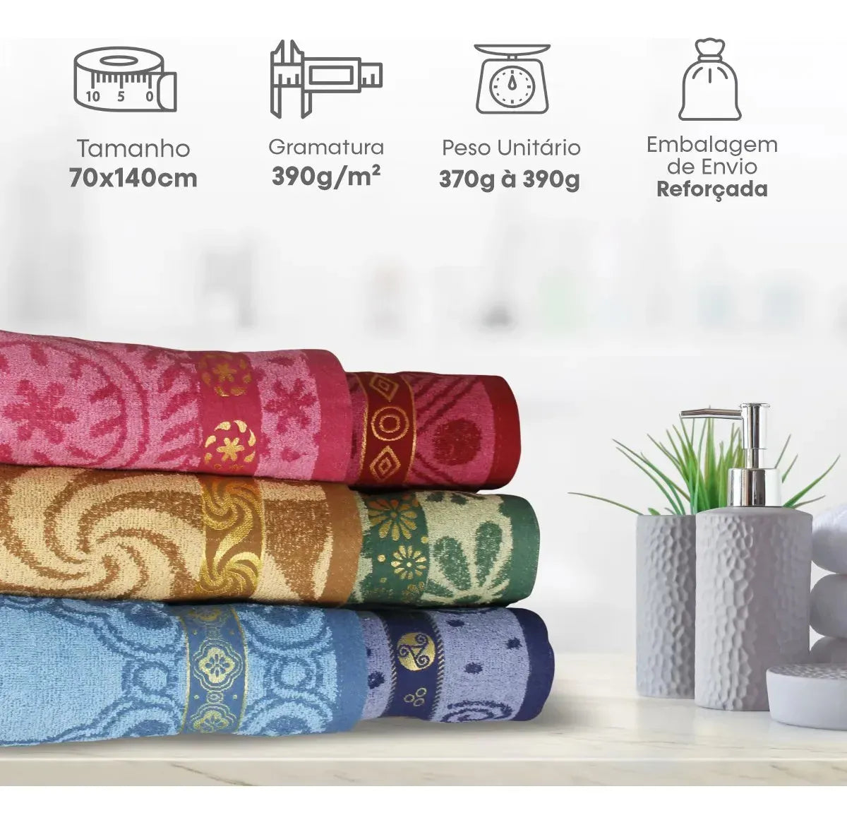 Kit 5 Toalhas de Banho Grande Estampada 140x70cm Qualidade Toque Macio Felpuda Bordada Sortida