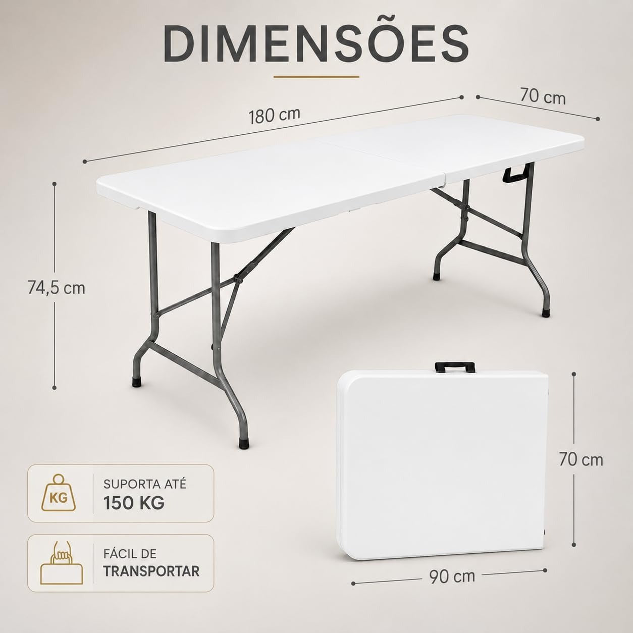 Mesa Dobrável Portátil com Alça 1,80m