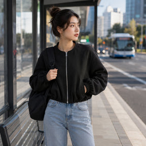 Jaqueta Bomber Feminina com Zíper - Cortada, Esportiva Manga Longa e Macia para Inverno