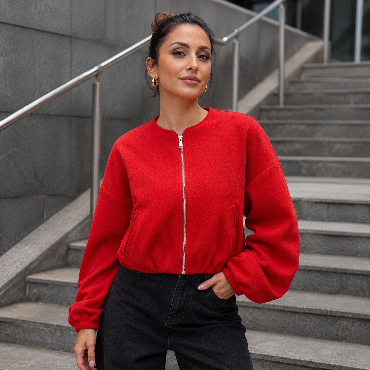 Jaqueta Bomber Feminina com Zíper - Cortada, Esportiva Manga Longa e Macia para Inverno