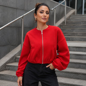 Jaqueta Bomber Feminina com Zíper - Cortada, Esportiva Manga Longa e Macia para Inverno