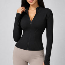 Jaqueta Esportiva Feminina Gola Alta com Zíper - Modelagem Slim Manga Longa para Treino e Inverno