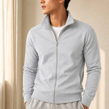 Jaqueta Esportiva Masculina Casual com Zíper e Gola Alta - Manga Longa Slim Cor Sólida para Inverno