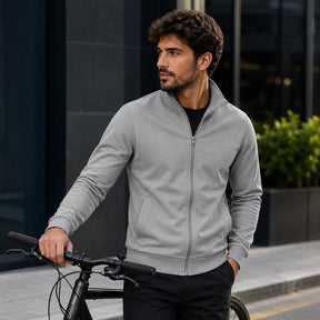 Jaqueta Esportiva Masculina Casual com Zíper e Gola Alta - Manga Longa Slim Cor Sólida para Inverno