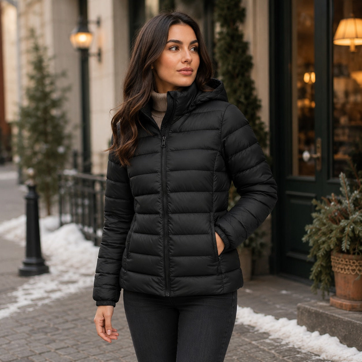 Jaqueta Puffer Feminina Impermeável com Touca Removível - Bobojaco Quente para Inverno
