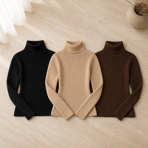 Kit 3 Blusas Tricot Feminina Gola Alta Canelada - Básica e Versátil para Inverno