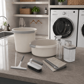 Kit Balde, Bacia, Dispenser e Acessórios de Limpeza 7 Peças Linha Flow