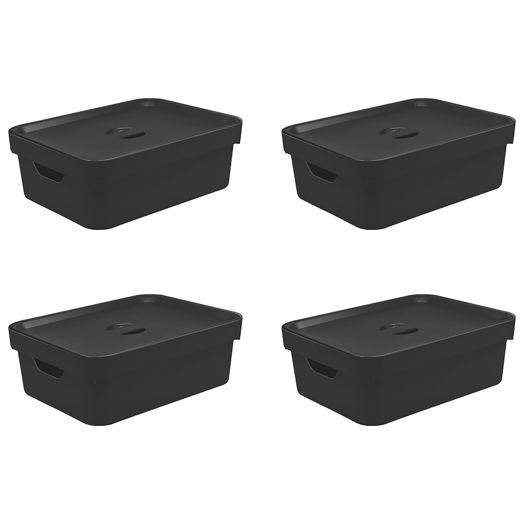 Kit de Caixas Organizadoras 10,5 Litros com Tampa 4 Peças Linha Cube