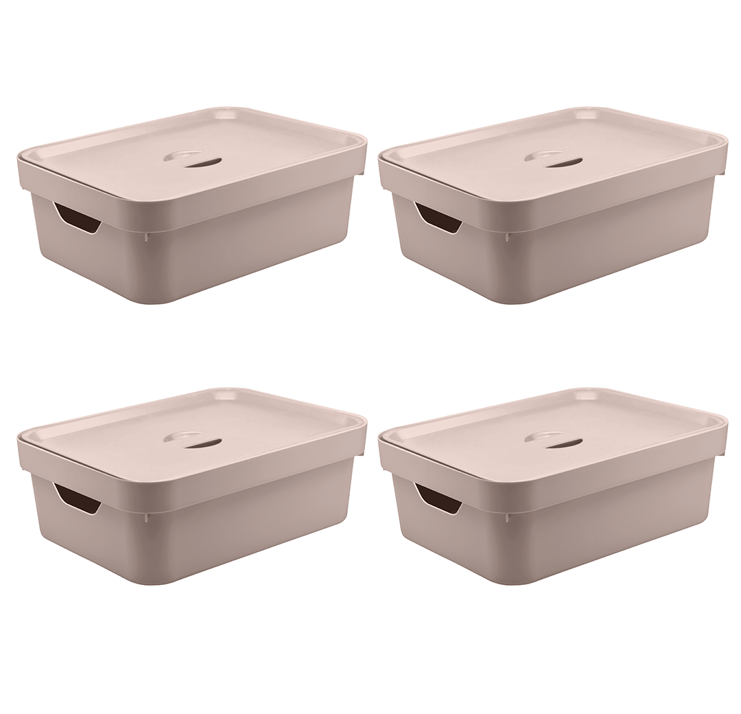 Kit de Caixas Organizadoras 10,5 Litros com Tampa 4 Peças Linha Cube