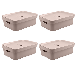 Kit de Caixas Organizadoras 10,5 Litros com Tampa 4 Peças Linha Cube