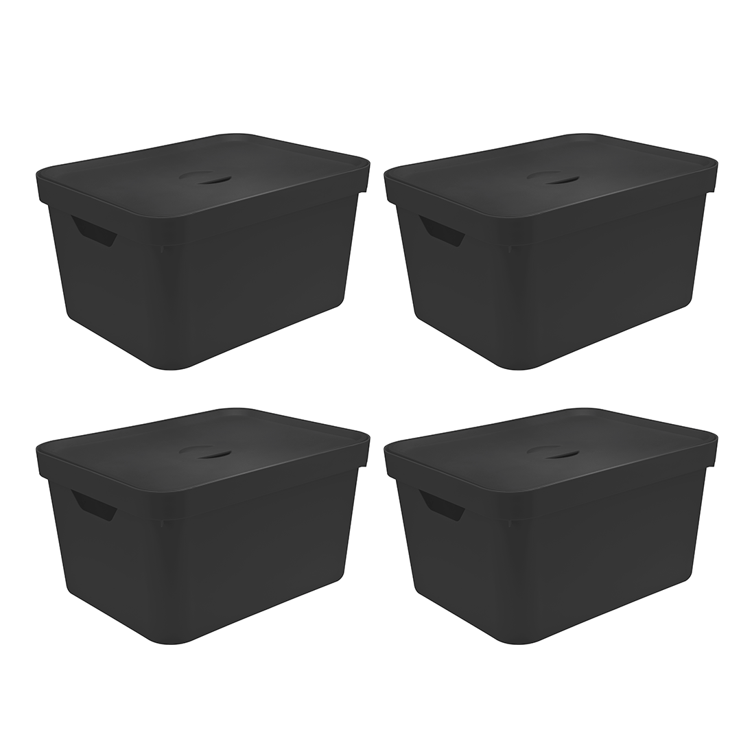 Kit de Caixas Organizadoras 32 Litros com Tampa 4 Peças Linha Cube