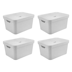 Kit de Caixas Organizadoras 32 Litros com Tampa 4 Peças Linha Cube