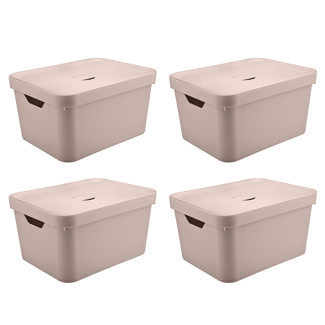 Kit de Caixas Organizadoras 32 Litros com Tampa 4 Peças Linha Cube