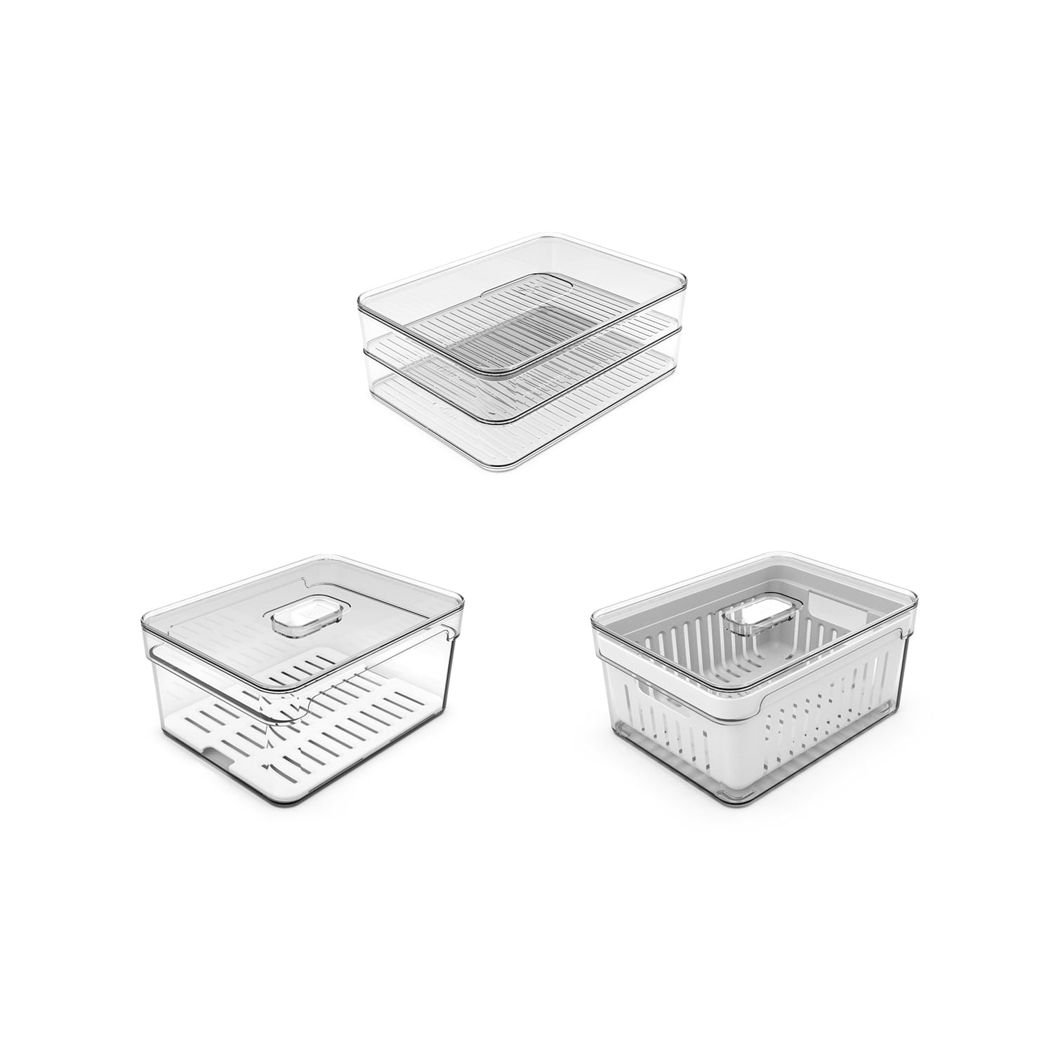 Kit de Organizadores de Geladeira 3 Unidades 2,2L Linha Clear Fresh