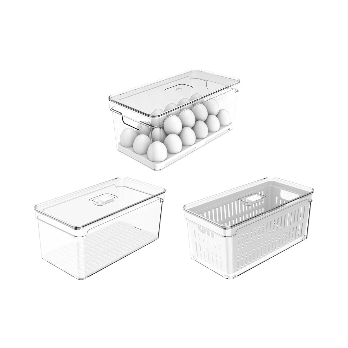 Kit de Organizadores de Geladeira 3 Unidades 30x15x13 Linha Clear Fresh