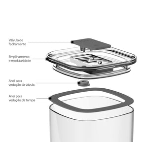 Kit de Potes Herméticos Quadrados 2 Peças Linha Duo Lock
