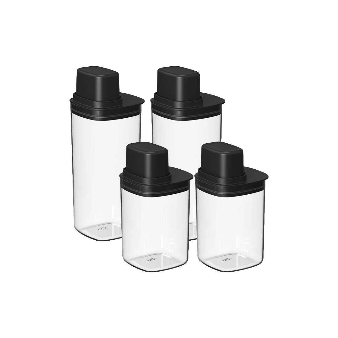Kit de Potes Herméticos Para Mantimentos com Medidor Quadrado 4 Peças Linha Drop