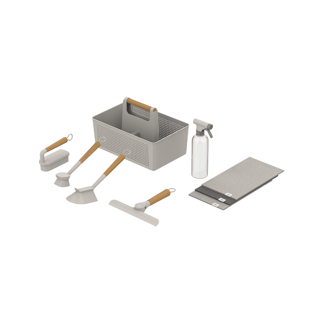 Kit Limpeza com Organizador, Borrifador e Panos 7 Peças Linha Flow