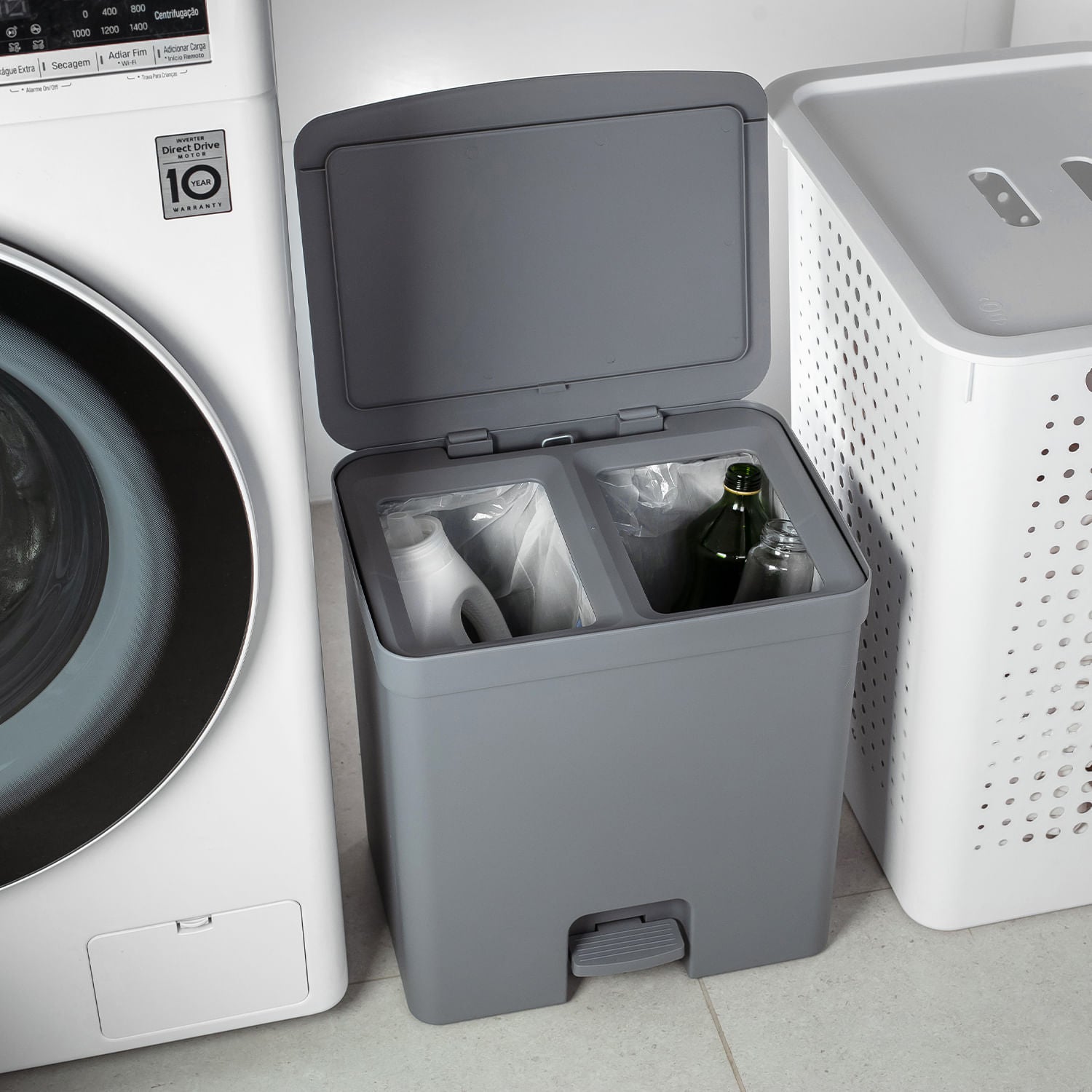Lixeira de pedal com duplo compartimento 20L Linha Trium