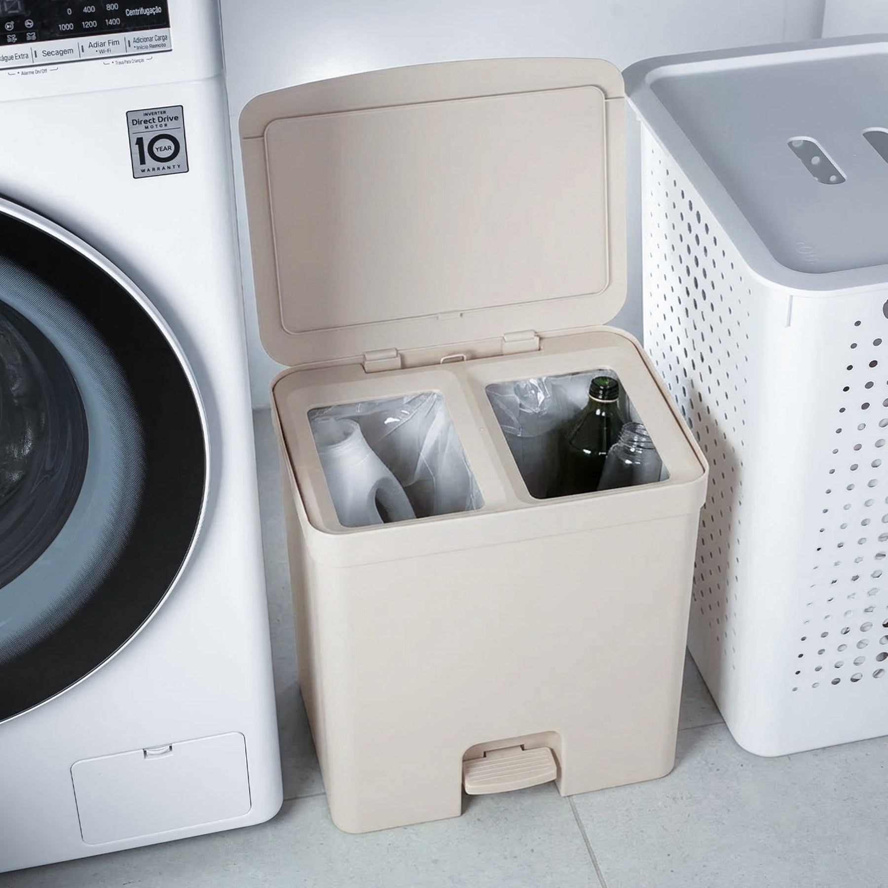 Lixeira de pedal com duplo compartimento 20L Linha Trium